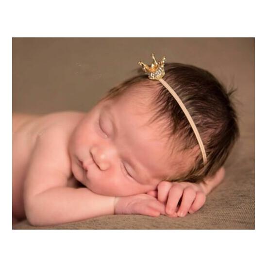 Girl Kids Baby Beige Mini Crystal Crown Tiara hair headband Elastic band PROP image {1}