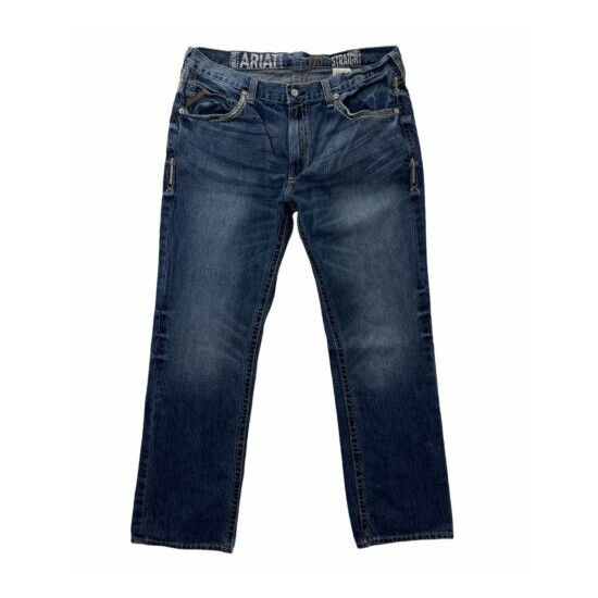 Ariat M5 Slim Stackable Straight Leg Jeans Mens 38 x 34 tough cotton distressed image {1}