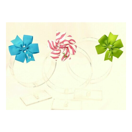 3 Personalized Hair Bow Lot, 2.75" Girls Monogram Turquoise, Green, Initial L image {1}