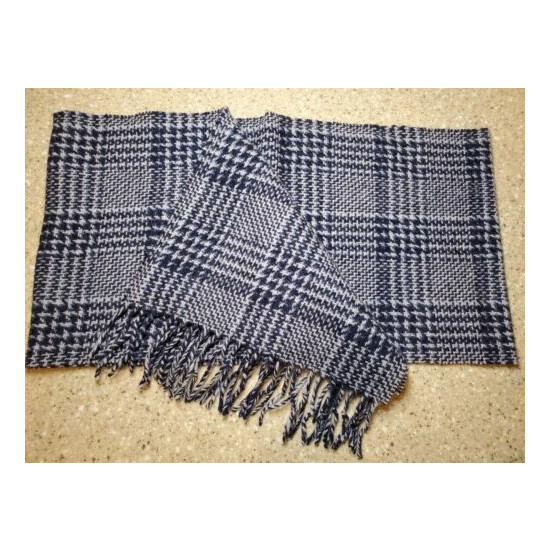 Brand New With Tag Jos. A. Bank Plaid Wool & Cashmere Scarf Navy Blue !!! image {2}