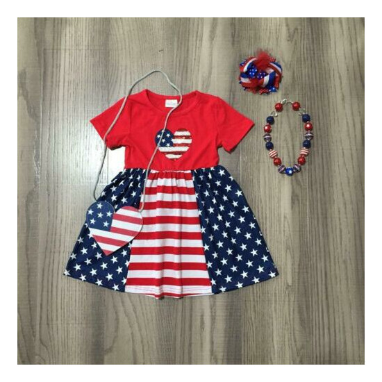NEW 4th of July Girls Boutique Short Sleeve Star Dress & Purse image {1}