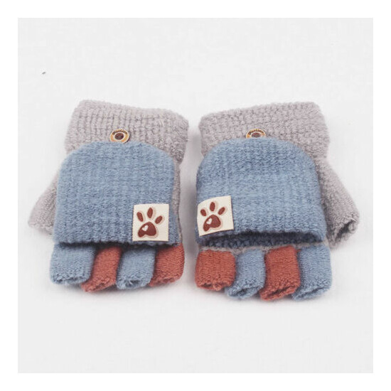 Kids Winter Warm Knit Fingerless Mitten Soft Convertible Flip Top Gloves image {3}