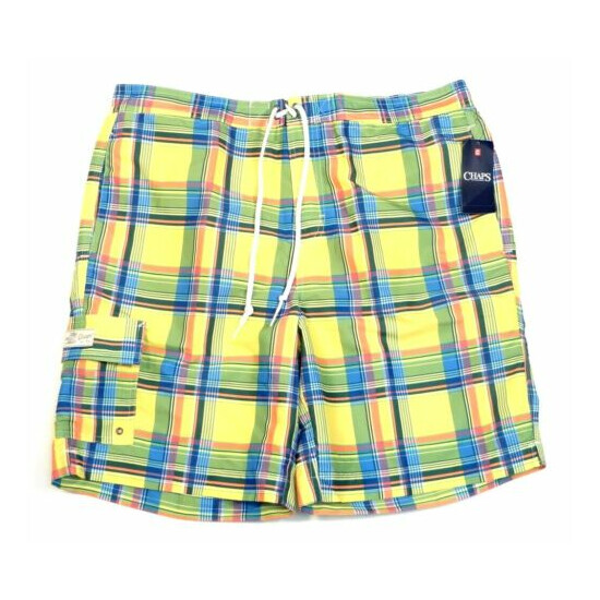 Chaps Yellow Plaid Brief Lined Swim Trunks Boardshorts Men's NWT image {1}