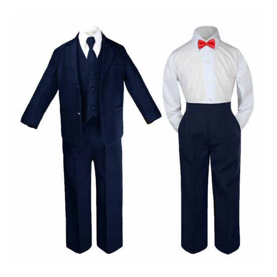 Hermosala New Baby Toddler Boys 5pcs NAVY Formal Tie Suit a Free Color Bow Tie image {3}