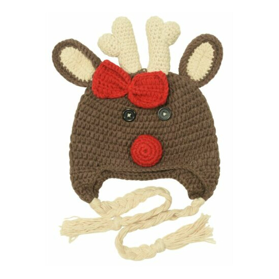 Infant Crochet Reindeer Tassel Beanie Hat with Bow - 6-12 Months image {1}