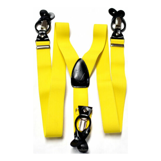 New Men's suspender yellow elastic braces clips buttons casual prom costume  image {1}