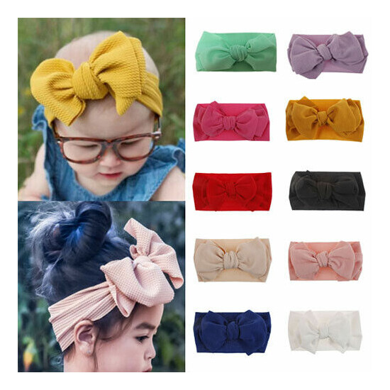 10pcs Kid Girl Baby Headband Toddler Bow Flower Hair Band Headwear Solid Colors image {1}