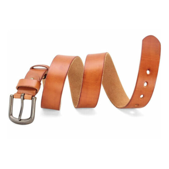 djcaizyy Mens Belt Leather with Classic Single Prong Bronze Buckle for Jeans image {2}