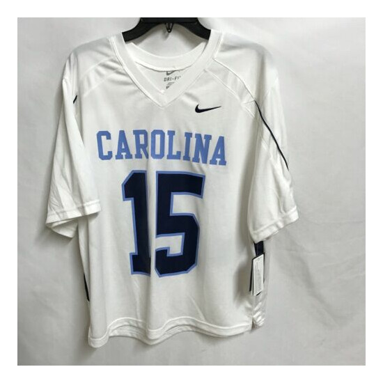 Nike 707063-107 Lacrosse Dri Fit V Neck Shirt - White- Size L Carolina #15 NWT image {1}
