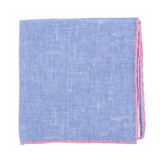 $100 Fiori Di Lusso Blue Solid Linen Pocket Square - x - (811) image {1}