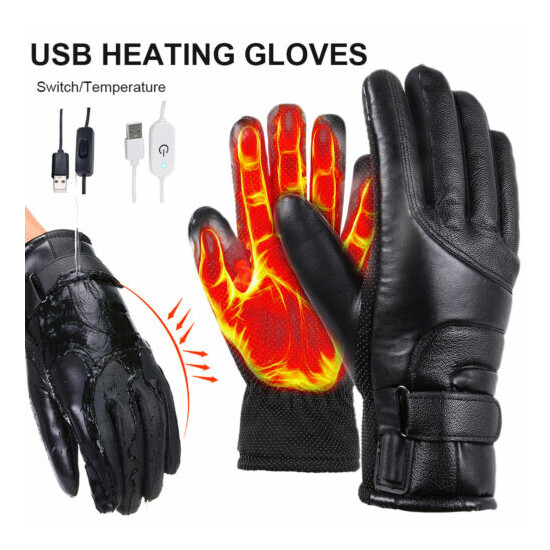 Electric USB Heated Gloves Warmer Hand Outdoor Motorcycle Mittens Winter US image {1}