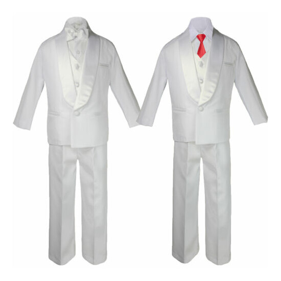 Baby Teen White Satin Shawl Lapel Suits Tuxedo RED HOT Satin Bow Necktie Vest image {7}