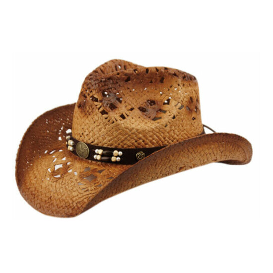 Cowboy Hat Eagle Beads Straw Vintage Studded Leather Western Concert Men's Hat image {2}
