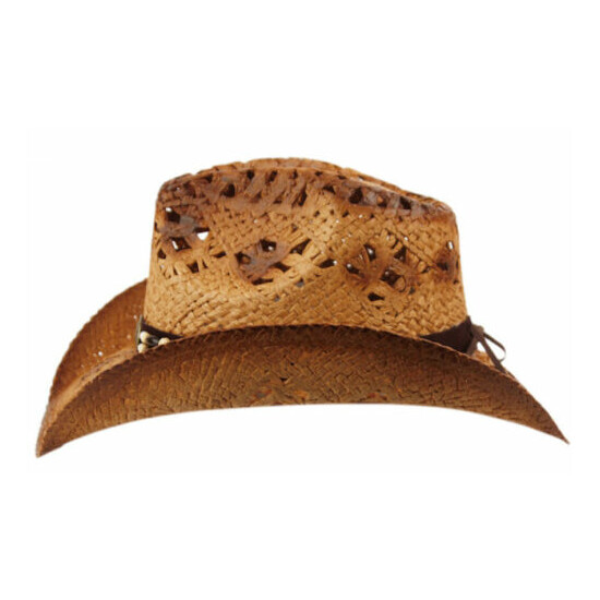 Cowboy Hat Eagle Beads Straw Vintage Studded Leather Western Concert Men's Hat image {3}