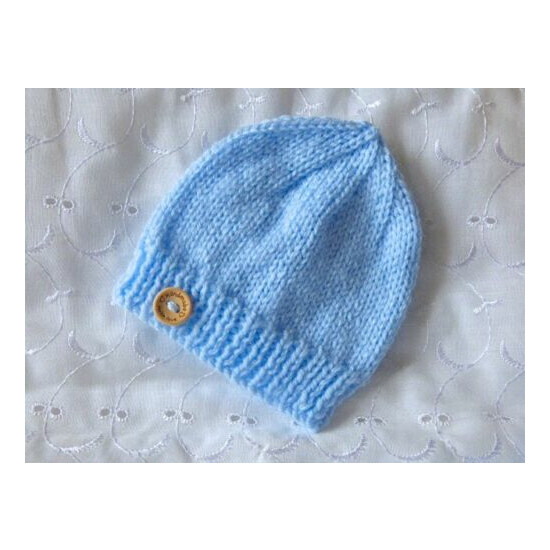 NEWBORN / 0-3 MONTH BABY SKY BLUE HAND KNITTED CROCHET HAT SHOES/BOOTS & MITTENS image {4}