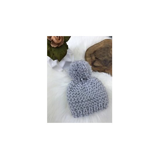 NEW Hand Knitted Baby Boy Girl Beanie Hat Cap Newborn Gray image {1}