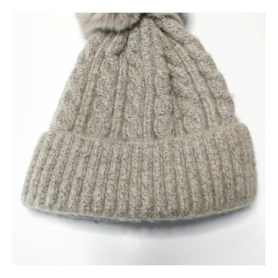 Kids Beanies hats The Accessory Collective tan winter snow caps w/ ball knitted  image {2}