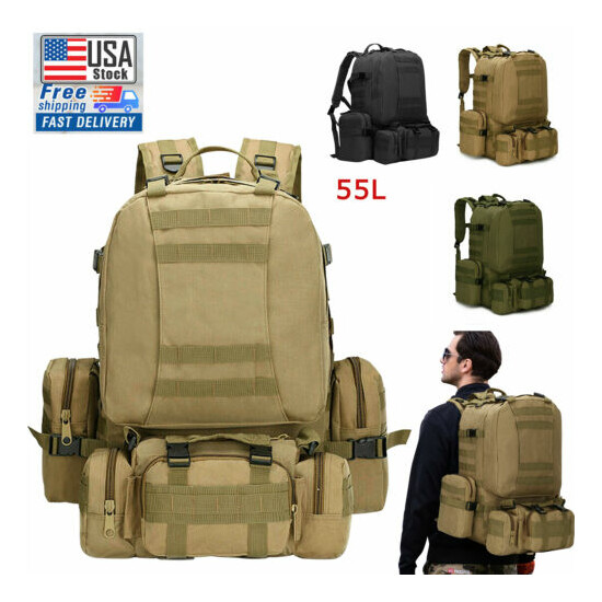 55L Military Tactical Molle Backpack Rucksack Daypack Outdoor Hiking Camping Bag Thumb {1}