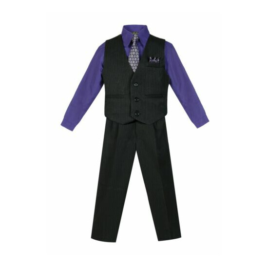 Formal Wedding Boy's PINSTRIPED Vest, Pant Set 5-Piece with Tie, Hanky, Shirt  image {3}