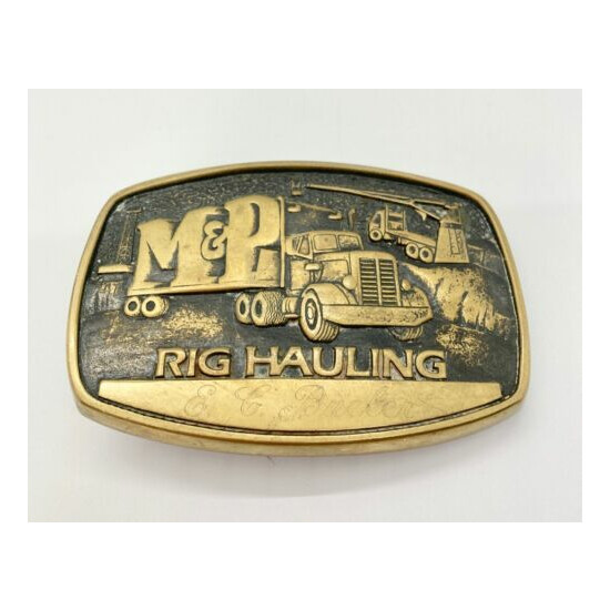 M&P Big Rig Hauling Truck Trucker Belt Buckle Brass Vintage USA MADE image {1}