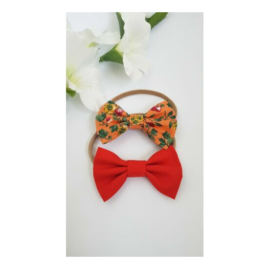 Floral or Red Hair Bow, Cotton Hair bow, Baby Shower, Baby Headband, Fabric Bows image {1}