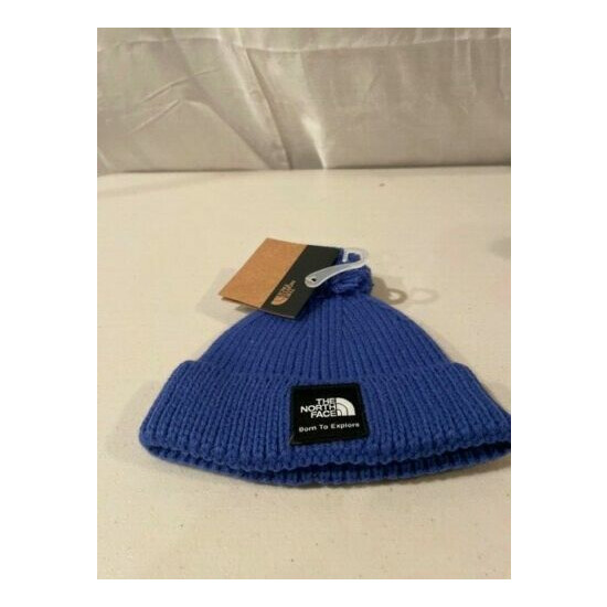 The North Face Baby Infant Box Logo Pom Beanie XXS 0-6 Months NWT TNF Blue image {1}