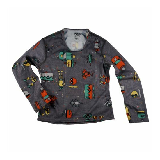 Hot Chillys Youth Pepperskins Crew Kids Base Layer Top - Robots/Charcoal PS3400P image {3}