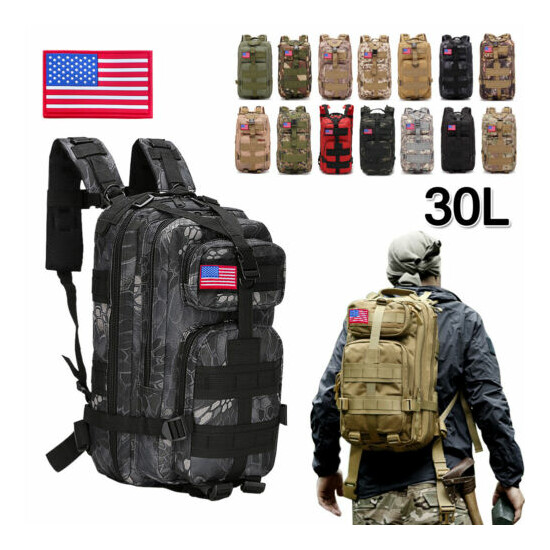 30L Outdoor Military Molle Tactical Backpack Rucksack Camping Bag Travel Hiking image {1}