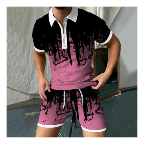 Mens Summer Outfit 2-Piece Set Short Sleeve Polo Shirts Shorts Sweatsuit Set image {4}