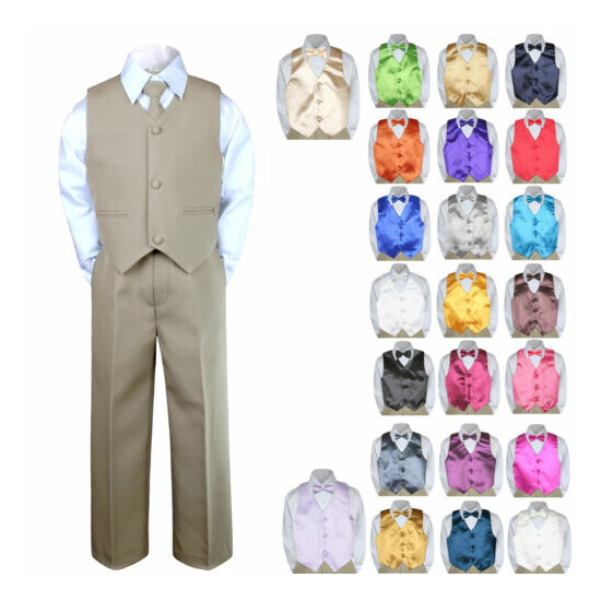 6pc Khaki Formal Baby Boy Toddler Vest Tie Suit + Color Vest Set for Selection image {1}