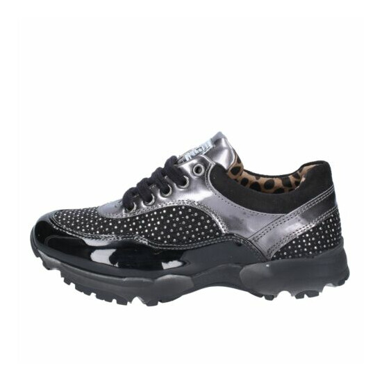 shoes girls NADA sneakers black suede gray patent leather AH189 image {2}