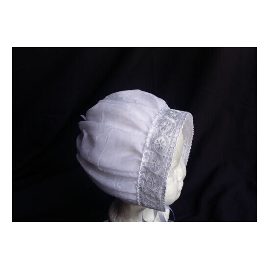 Reborn/Baby Girl White Chiffon Christening/Baptism Bonnet Hat Size 0-24 Month image {1}