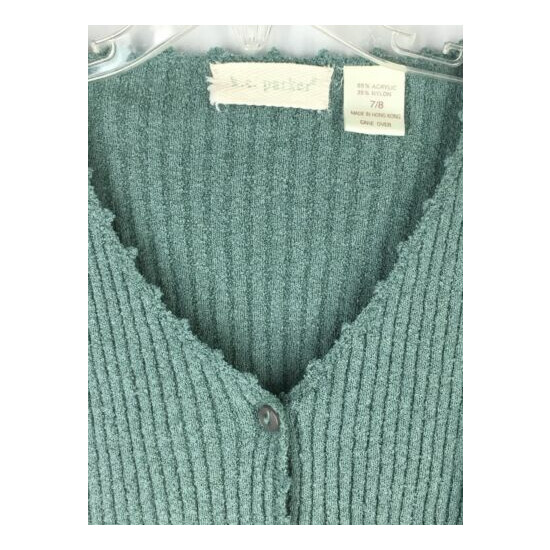 Girl's 7/8 KC PARKER Sweater Cardigan SAGE GREEN V Neck Ribbed Lightweight image {2}
