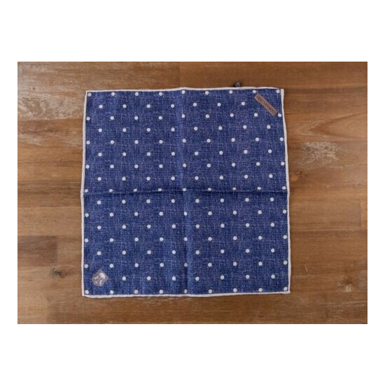 CORNELIANI blue polka dots motif reversible silk pocket square authentic image {1}