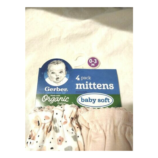 Gerber organic cotton baby girl mittens 4 pk image {2}