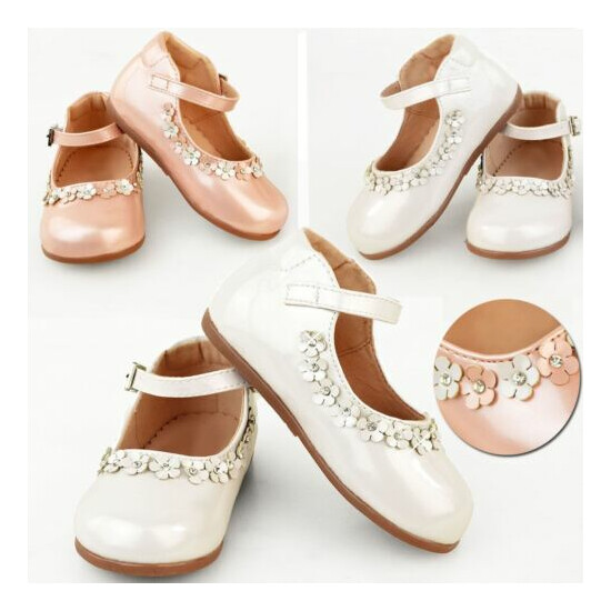 Girls Kids Childrens Low Heel Party Wedding Mary Jane White Sandals Shoes Size image {1}