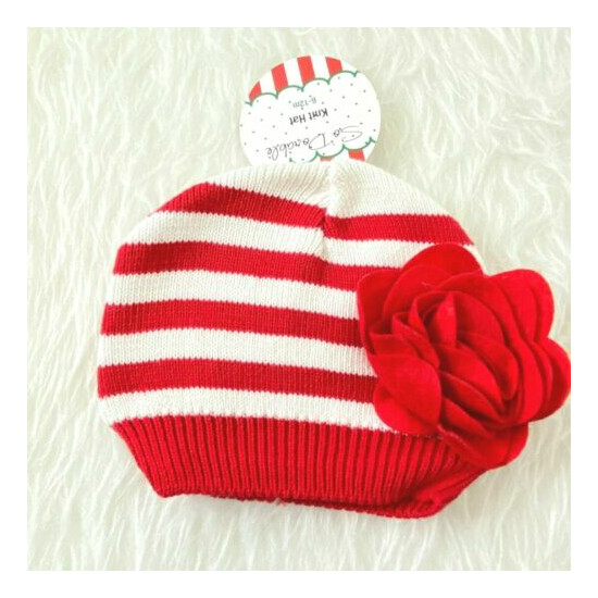Lot of 4 Baby Infant Assorted Knit Caps Hats Pink, Red, Off White, Reindeer NEW image {4}