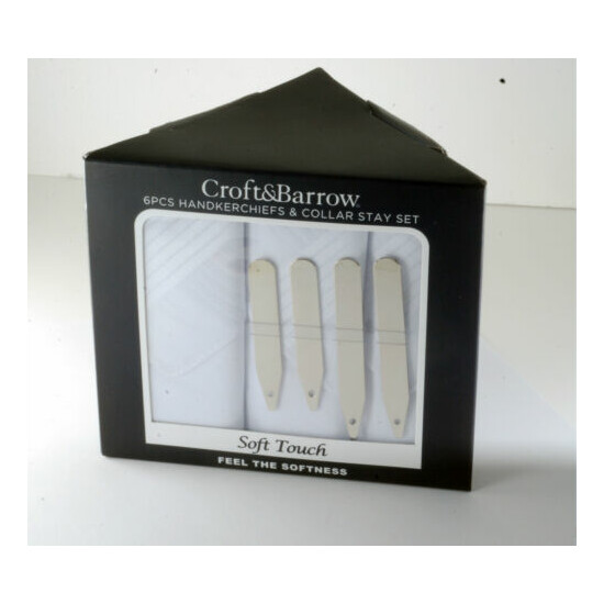 Croft & Barrow Soft Touch 6 Handkerchiefs & 4 Collar Stay Boxed Gift Set NIB image {1}