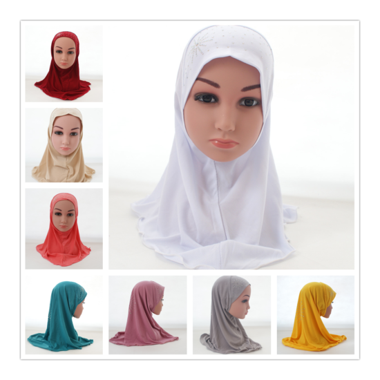 Ramadan Muslim Kids Girls Hijab Amira Head Scarf Islamic Head Wrap Caps Arab image {2}
