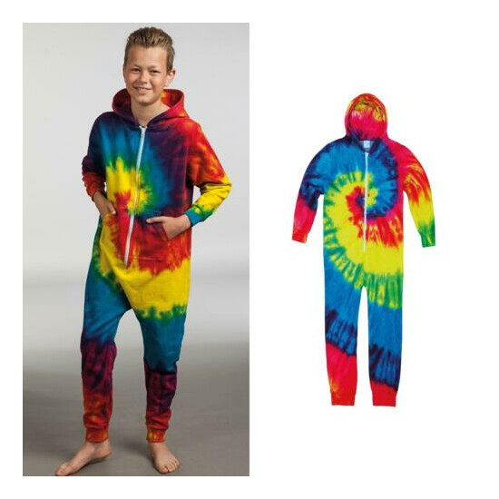 Colortone Kids Rainbow Tie-Die All In One TD36B - Childrens Front Zip Baggy Suit image {1}