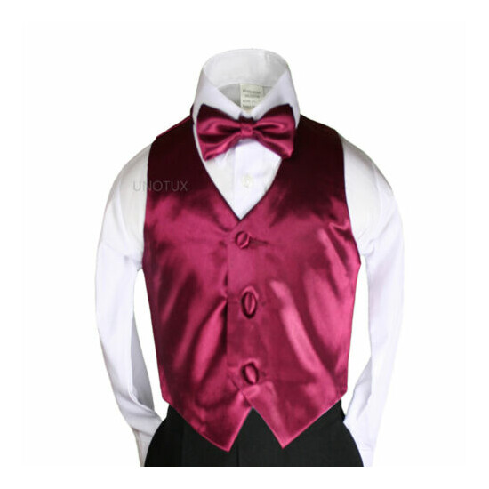 23 Color Satin Bow tie Vest Set (2pc) Baby Boy Toddler 4 Tuxedo Suit Sm-7 New image {4}