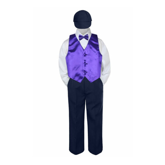 5pc Purple Vest Bow tie Hat Suit Set Baby Boy Toddler Kid Uniform S-7 image {4}