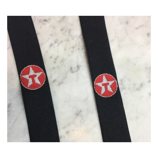TEXACO Logo Black Stretchy Button Tab Mens Suspenders Braces Brown Leather Ends Thumb {1}