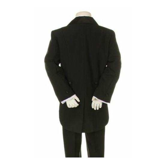 Infant Toddler Boy Formal Tuxedo black/wht vest brocade 5 pc Suit set size S-20 image {4}