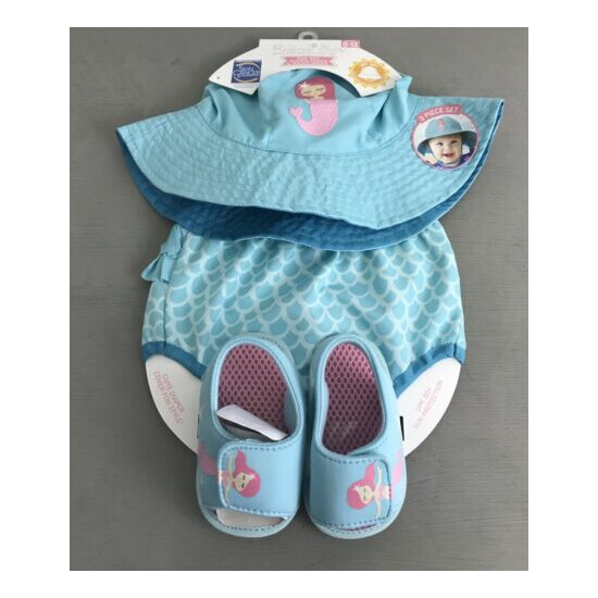  NWT MERMAID GIRL Rising Star Blue Sun Hat, Diaper Cover, Water Shoes 0-12 Month image {1}