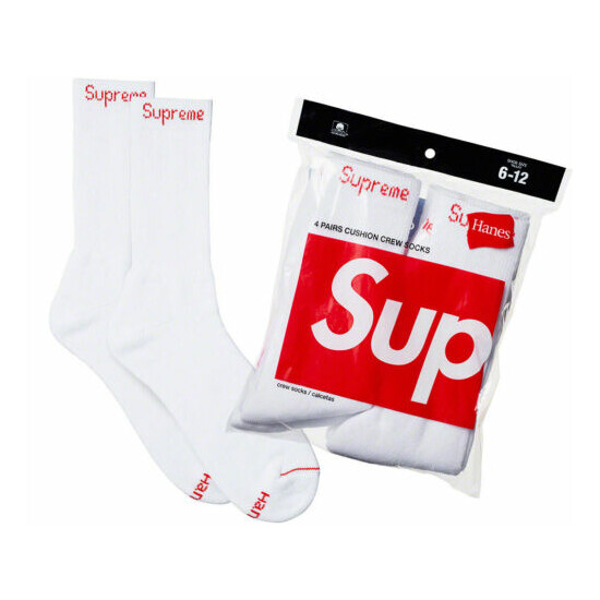 Supreme Hanes Crew Socks - 4-Pack - White - 100% Authentic image {1}