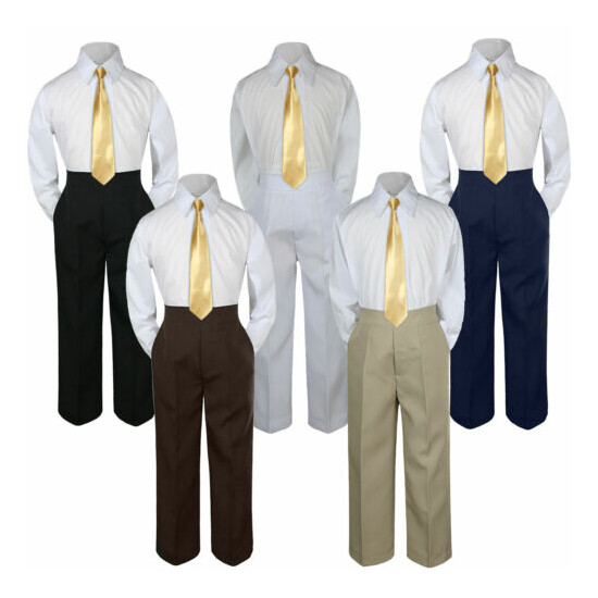 3pc Mustard Tie Shirt Suit for Baby Boy Toddler Kid Pants Color by Selection image {1}