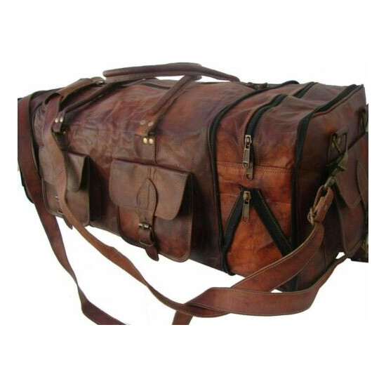Men's Large 30" Travel Bag Genuine Vintage Leather Duffel Luggage Sport Weekend image {1}