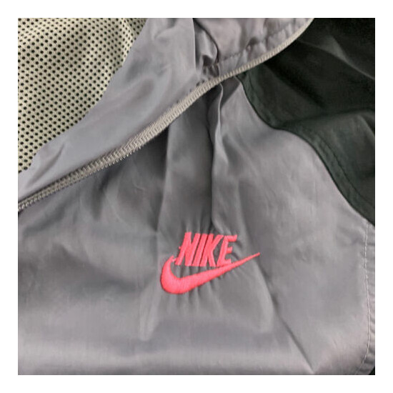 Vintage Nike Vented Hideaway Hood Full Zip Track Jacket Men's L Gray Black Pink image {3}