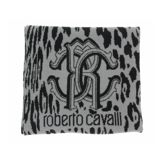 Roberto Cavalli ESZ025 D0060 Grey/Black Leopard Print Mens Scarf image {2}